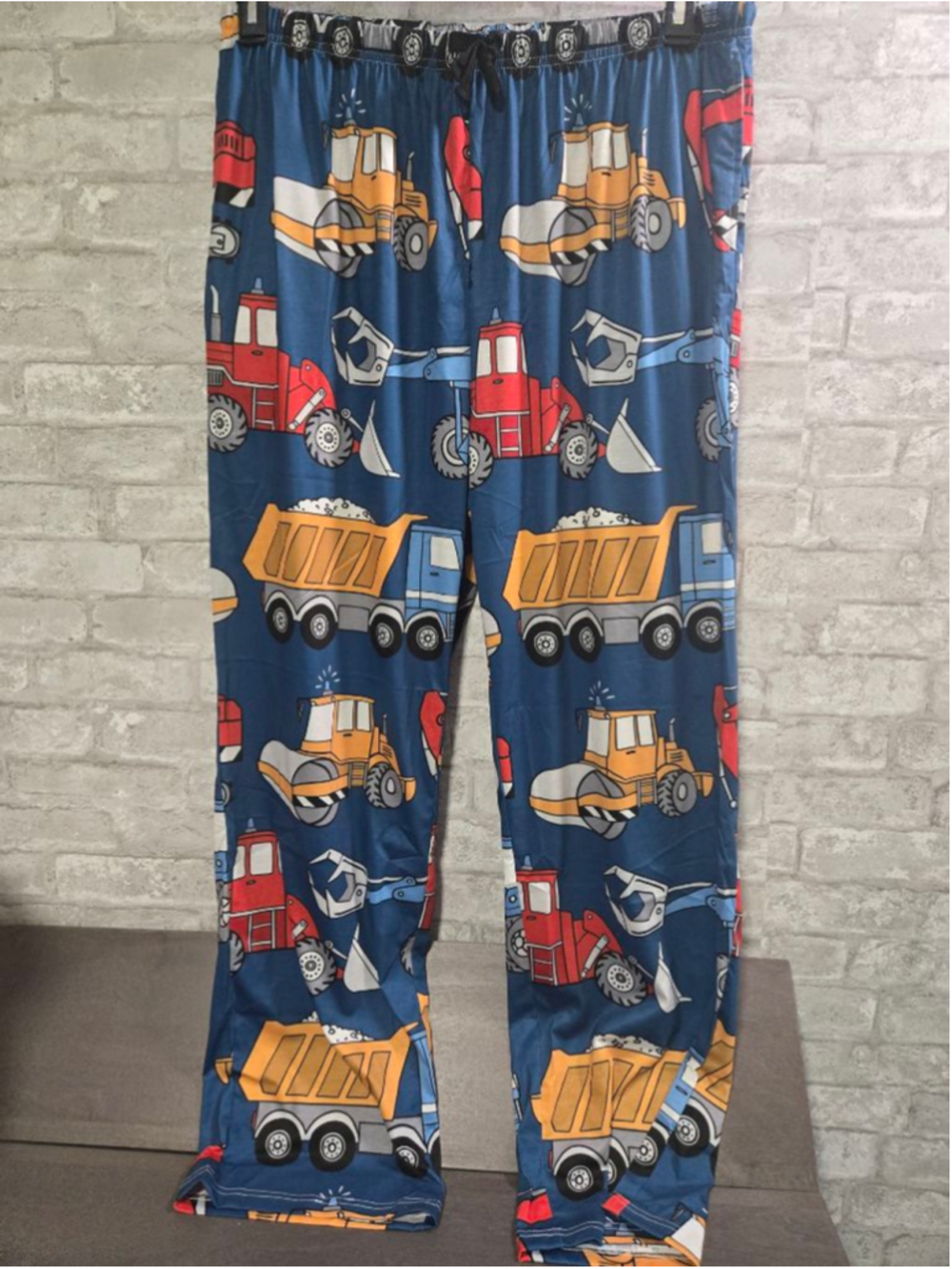Mens Pajama Bottoms XXL Blue Orange Construction Print